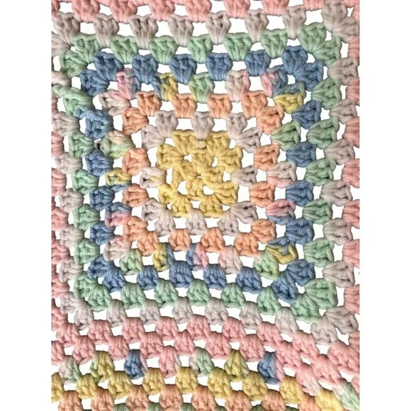 Handmade Pastel Rainbow Crocheted Baby Blanket / Lap Throw – 31"x33" - Picture 7 of 10